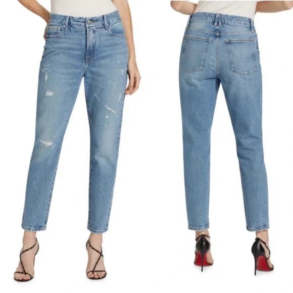 Good American Good Classic Distressed Straight Leg Jeans - Picture 1 of 7